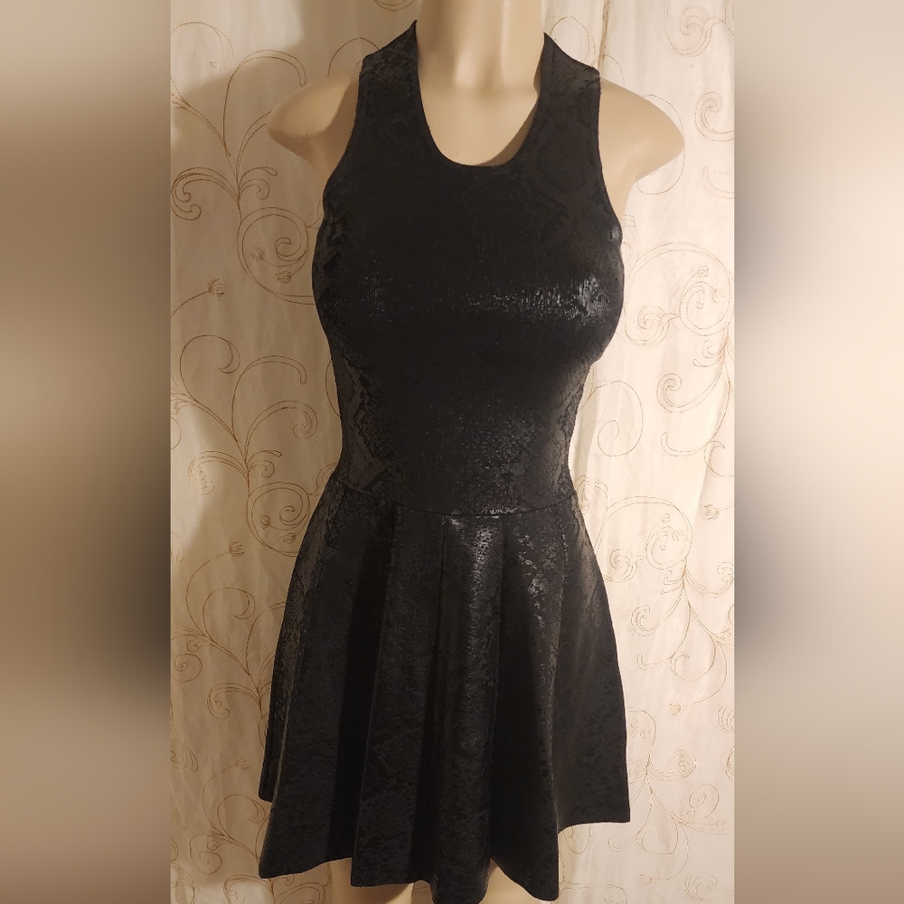 Parker Olida Black Coated Snake Patterned Fit and Flare Dress sz S